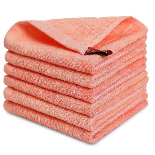 100% Cotton Terry Kitchen Dish Cloths (Coral / 12 X 12 - 6 Pack)