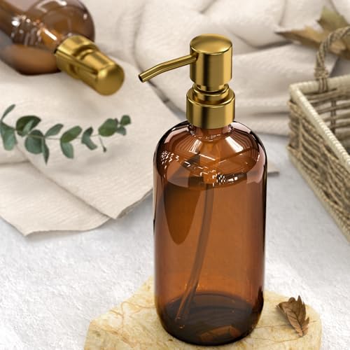 Amber Glass Soap Dispenser (Amber & Gold)