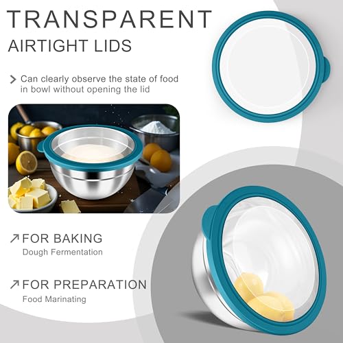 Mixing Bowls with Airtight Clear Lids (Teal Blue / Visible Airtight Lids)