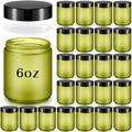 24 Pcs Bulk 6oz Glass Jars with Lids Leakproof Round Airtight Empty Cosmetic Jars with Inner Liners Lid for Storing Lotions Spices Ointments Food Storage (Green)