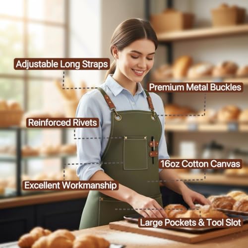 Aprons for Men Women with 3 Pockets (Olive Green)