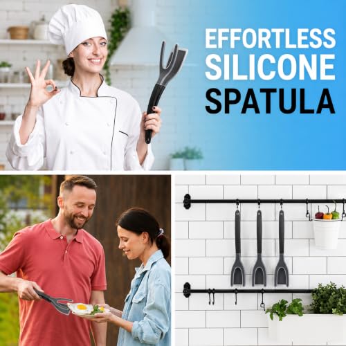 Silicone Egg Flipper Spatula Tongs (Black)