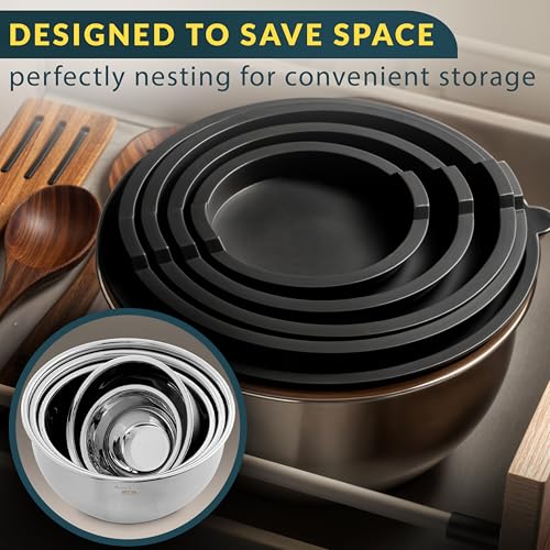 Stainless Steel Mixing Bowls with Lids Set of 5 (Black)