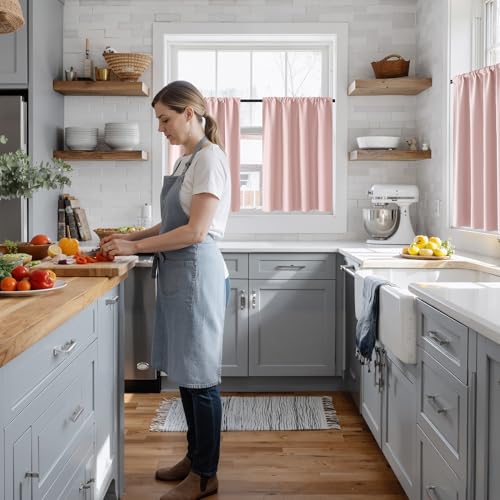 100% Blackout Short Curtains for Small Window (100% Blackout - Baby Pink / 34"W x 48"L (Pack of 2))