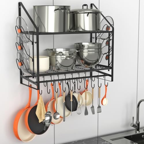 28 Inch Pot Rack Wall Mounted (28"W 2 Tier Black)