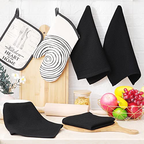 100% Cotton Waffle Weave Kitchen Dish Cloths 12 (Black / 12 X 12 - 12 Pack)
