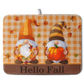 Hello Fall Autumn Gnomes Dish Drying Mat 16x18 Thanksgiving Pumpkin Maple Leaves Harvest Kitchen Drying Mat Orange White Buffalo Plaid Dish Drainer Mat Ultra Absorbent Dish Rack Pad for Coffee Bar (Fall Gnome / 16" x 18")