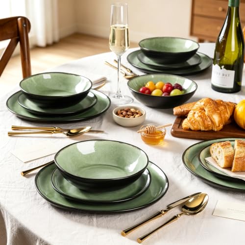 Ceramic Dinnerware Sets for 4 (Matte Olive Green / Service for 4)