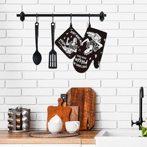 Funny Oven Mitts and Pot Holders Sets Black Kitchen Accessories Cute Kitchen Decor Funny House Warming Gifts Heat Resistant Cooking Baking Gifts for Women (Oven Mitts & Pot Holders / Black)