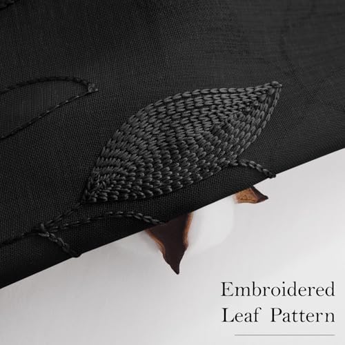 Black Sheer Curtains Leaf Embroidered (52"W x 96"L (Pack of 2) / Black)
