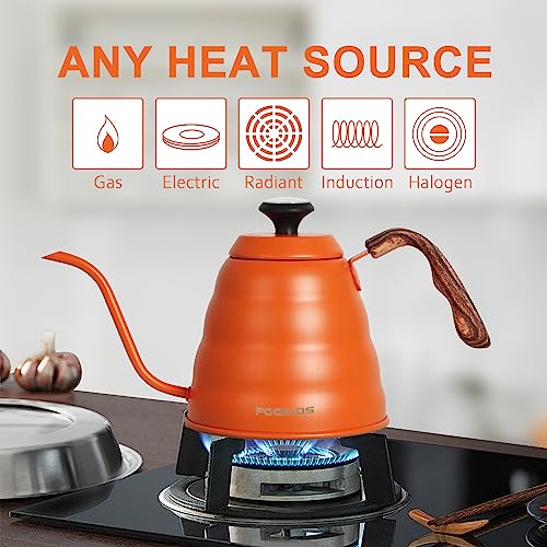 Gooseneck Kettle with Thermometer for Pour Over Coffee & Tea (Orange)