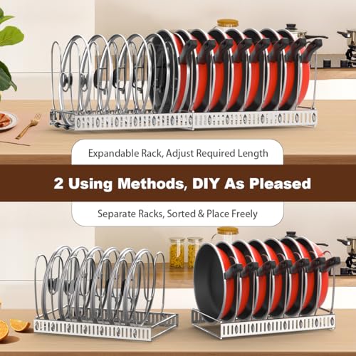 Pot and Pan Lid Organizer Holder Storage Rack (Silver / 14 Dividers)
