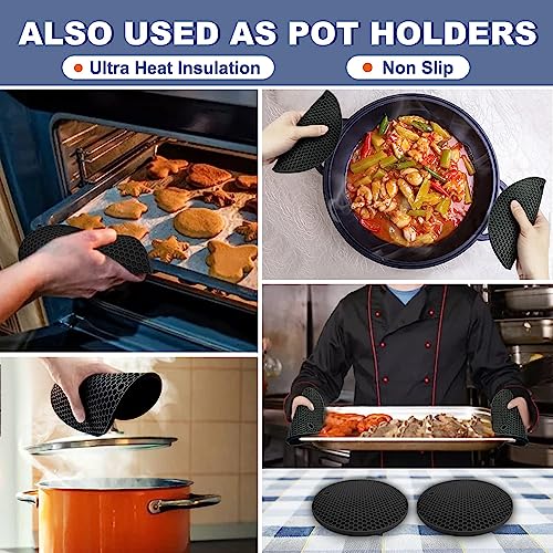 Silicone Trivet Mats (7.1+7in, 4 Green Round + Rectangle)