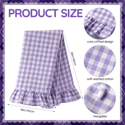 2 Pcs Purple Gingham Kitchen Towels Cotton Ruffled (Purple / Gingham)