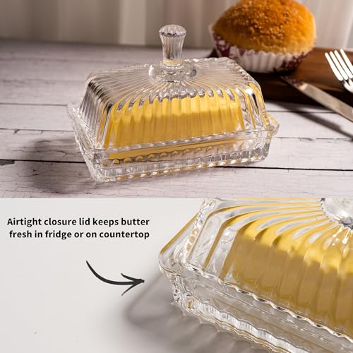 Clear Glass Butter Dish with Lid (long handle lid)