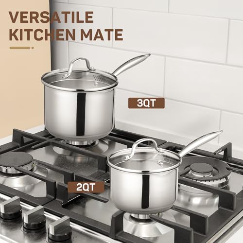 3 Qt Stainless Steel Saucepan with Glass Strainer Lid (3 Quart (With Glass Strainer Lid))