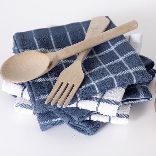 Premium 100% Cotton Terry Check Kitchen Dish Cloths (Federal Blue / 6-Pack - Dish Cloths)