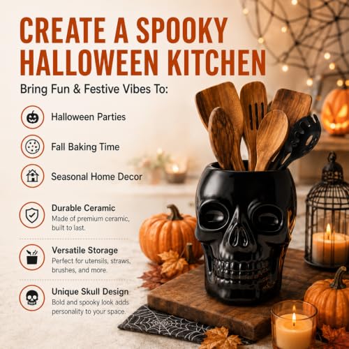 2 Pcs Halloween Skull Utensil Holder Halloween Kitchen Decoration (Skull)