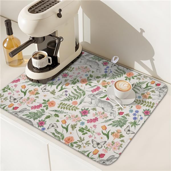 Easter Bunny Dish Drying Mat for Kitchen Counter (16" x 18")