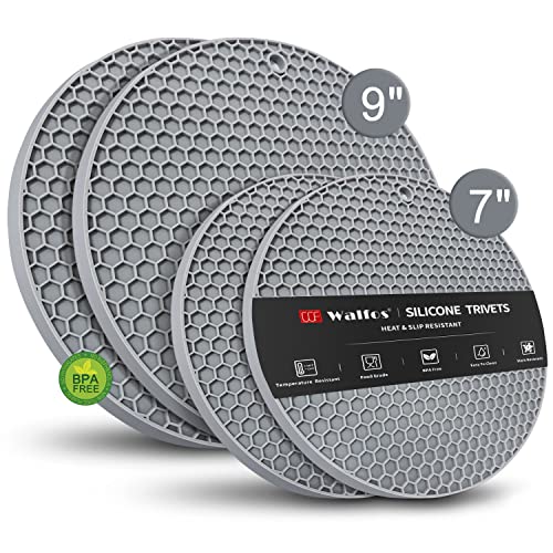 Silicone Trivet Mats (7+9in, 4 Nordic Grey Round)