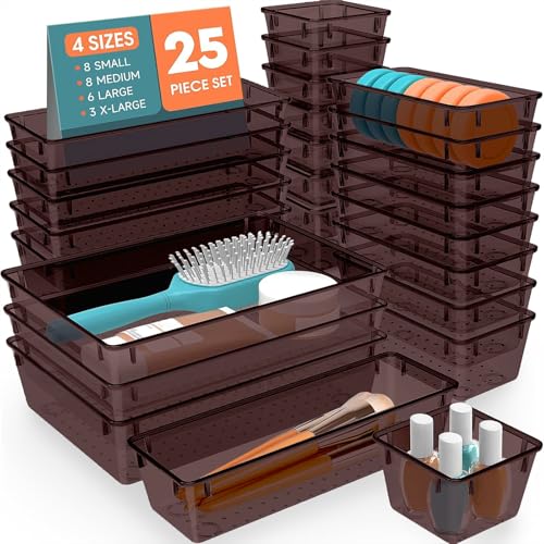 25 PCS Plastic Drawer Organizer (Brown)