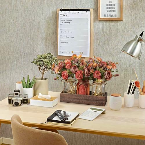 3 Pcs Mason Jar Centerpiece Table Decorations for Dining Table Decor Farmhouse Coffee Table Decor with Wood Tray and Led Light Table Centerpieces for Dining room Kitchen Living Bathroom (orange)
