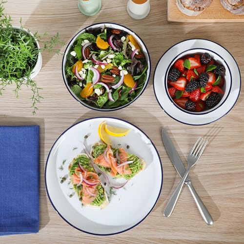 Oslo 16 Piece Porcelain Ceramic Chip & Scratch Resistant Dishes (White w/ Blue Rim (Oslo) / Service for 4 (16pcs))