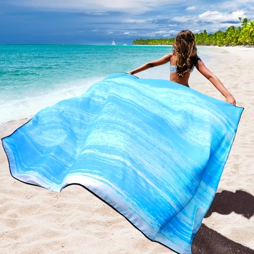Beach Blanket Mat Waterproof Sandproof for 2 (Blue-green Tinted Gradation / 79" X 83"（1-4person）)