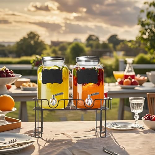 1 Gallon Glass Drink Dispenser with Stand (1Gallon-2Pcs)