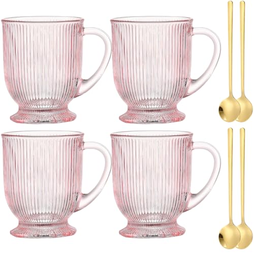 Pink Glass Coffee Mugs Set of 4 (Pink / Set of 4)