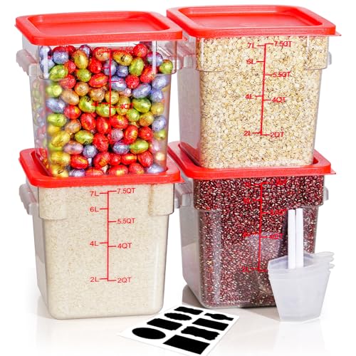 8QT 4PCS NSF Commercial Clear Food Storage Containers with Lids (D-8QT-4PCS-RED)
