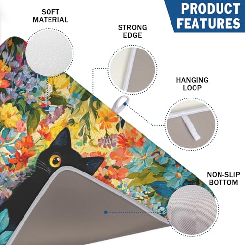 Spring Summer Floral Cat Dish Drying Mat for Kitchen Counter Abstract Oil Painting Wildflower Microfiber Dish Drainer Mat Rustic Absorbent Washable Drying Pad Extra Large 18"x24" (Colorful Floral / 24" x 18")