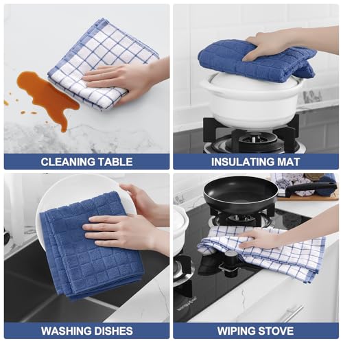 Large Premium Cotton Kitchen Towels 16"x 28" (Navy Blue / 16" X 28" - 6 Pack)
