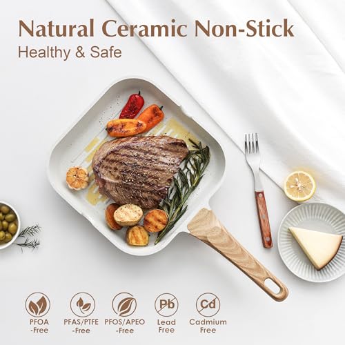 Nonstick Ceramic Grill Pan for Stove Tops (White Ceramic / 11 Inch)