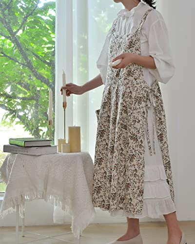 Japanese Cotton Cross Back Apron with Pockets (White Flower)
