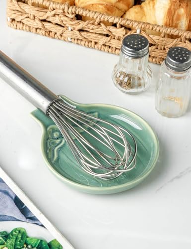 Ceramic Spoon Rest for Stove Top (Glazed Green)