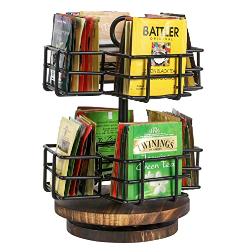 Rotating Tea Bag Holder Carousel (Burnt Wood)