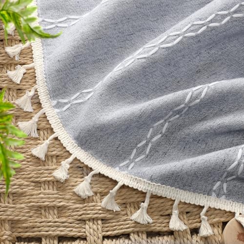 Blue 100% Boho Blackout Curtains 90 Inch 2 Panels with Tassels (Blue / 52"W x 90"L (Pack of 2))
