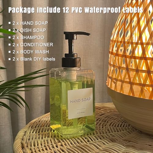 Clear Soap Dispenser with Waterproof Labels (15oz 2pack Clear)