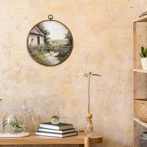 Vintage Countryside Farmhouse Chickens Round Wall Art (Colour 15)