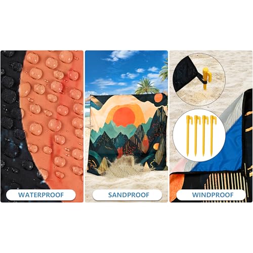 Beach Blanket Mat Waterproof Sandproof for 2 (Vivid Peaks / 79" X 83"（1-4person）)
