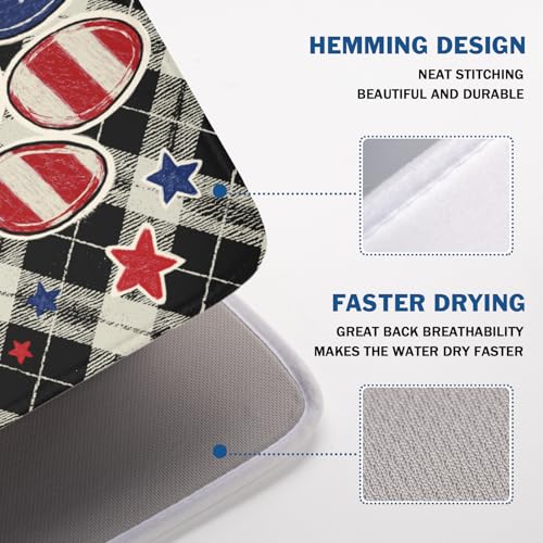 4th of July Dish Drying Mat 24x18 Inch (Patriotic Cute Black Blue Red / 24" x 18")