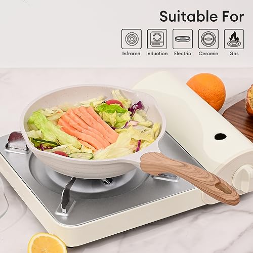 8 Inch Nonstick Frying Pan Easy Clean Small Egg Pan Skillet (Beige / 8")