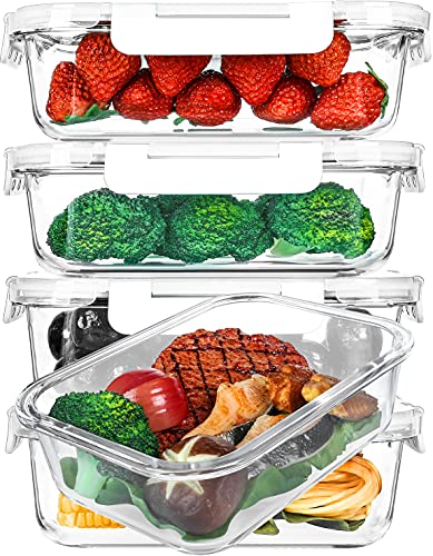 5 Pack 36 oz Glass Food Storage Containers with Lids (White)