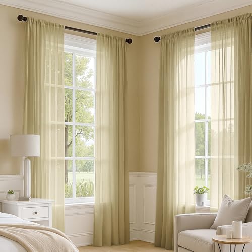 Gold Sheer Curtains 108 Inches Long 4 Panels 42 x 108 Inches (42"W x 108"L (Pack of 4) / Gold)