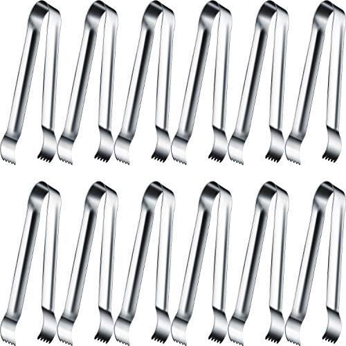 12 Pieces Sugar Ice Tongs Stainless Steel Mini Serving Appetizers Small Kitchen Tongs for Tea Party Coffee Bar Kitchen (Silver)