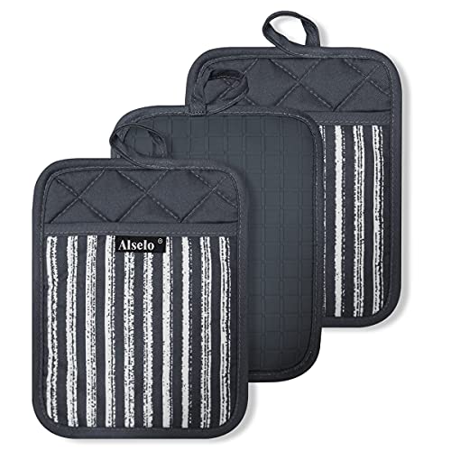 Silicone Pot Holders Set of 3 Heat Resistant & Non Slip Potholders (Gray)