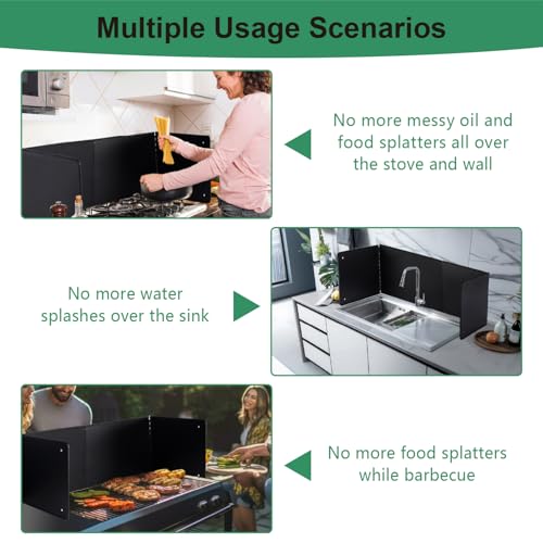 Black Large 4 Sided Splatter Guard for Frying Stove Top (4 Sided / Black)