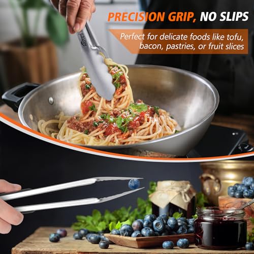 Stainless Steel Locking Kitchen Tongs for Cooking & Serving (9 inch, 2pack)