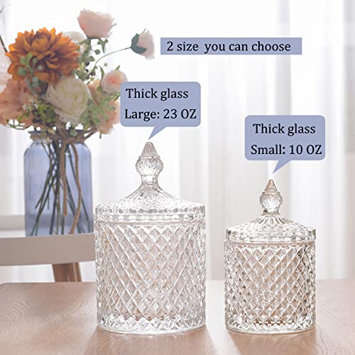 2 Pack Qtip Holder Thick Glass Apothecary Jars with Lid for Bathroom Decor Storage Organizer for Cotton Swabs (10 oz (2 pack) / Clear)